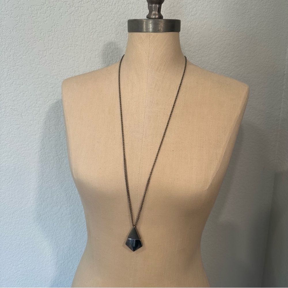 LOFT Silver and Gold Geometric Shield Pendant Long Necklace - Minimalist Edgy